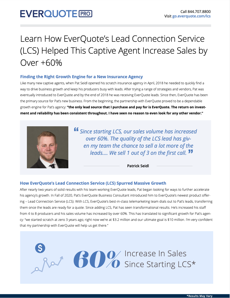 EverQuote Lead Connection Service (LCS) Case Study – Pat Seidl